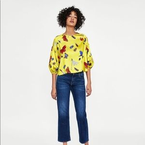 NWOT Zara Yellow Bug Blouse